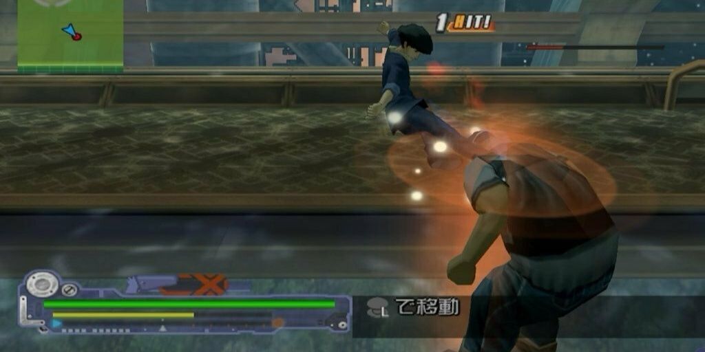 In-game image of Cowboy Bebop game, Spike kicking an enemy