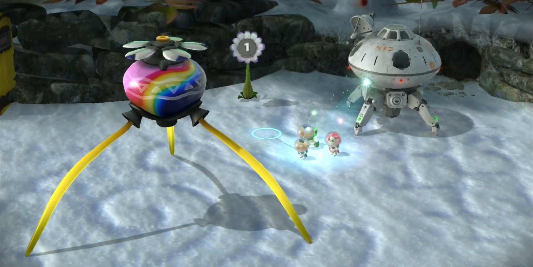 Distant Tundra Pikmin 3 Olimar and crew with pikmin in snow winter