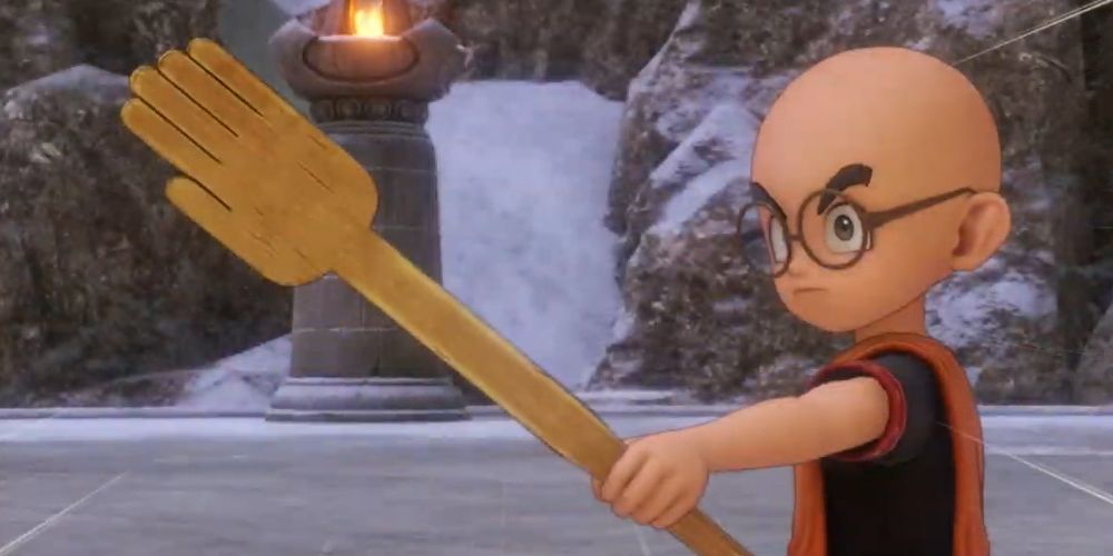 Dragon Quest 11's Naughty Stick wielded by a disciple of Pang