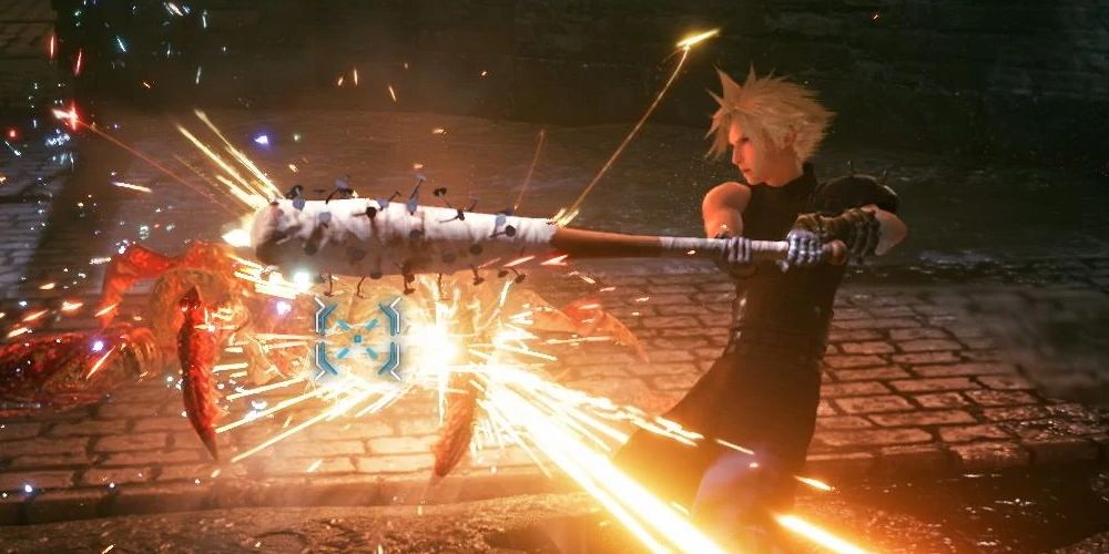 Final Fantasy 7's Cloud swinging the Nail Bat