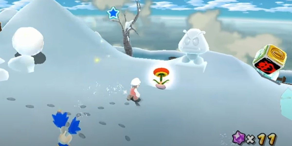 Freezy Flake Galaxy Super Mario Galaxy 2 Fire Mario in Snow with Goomba