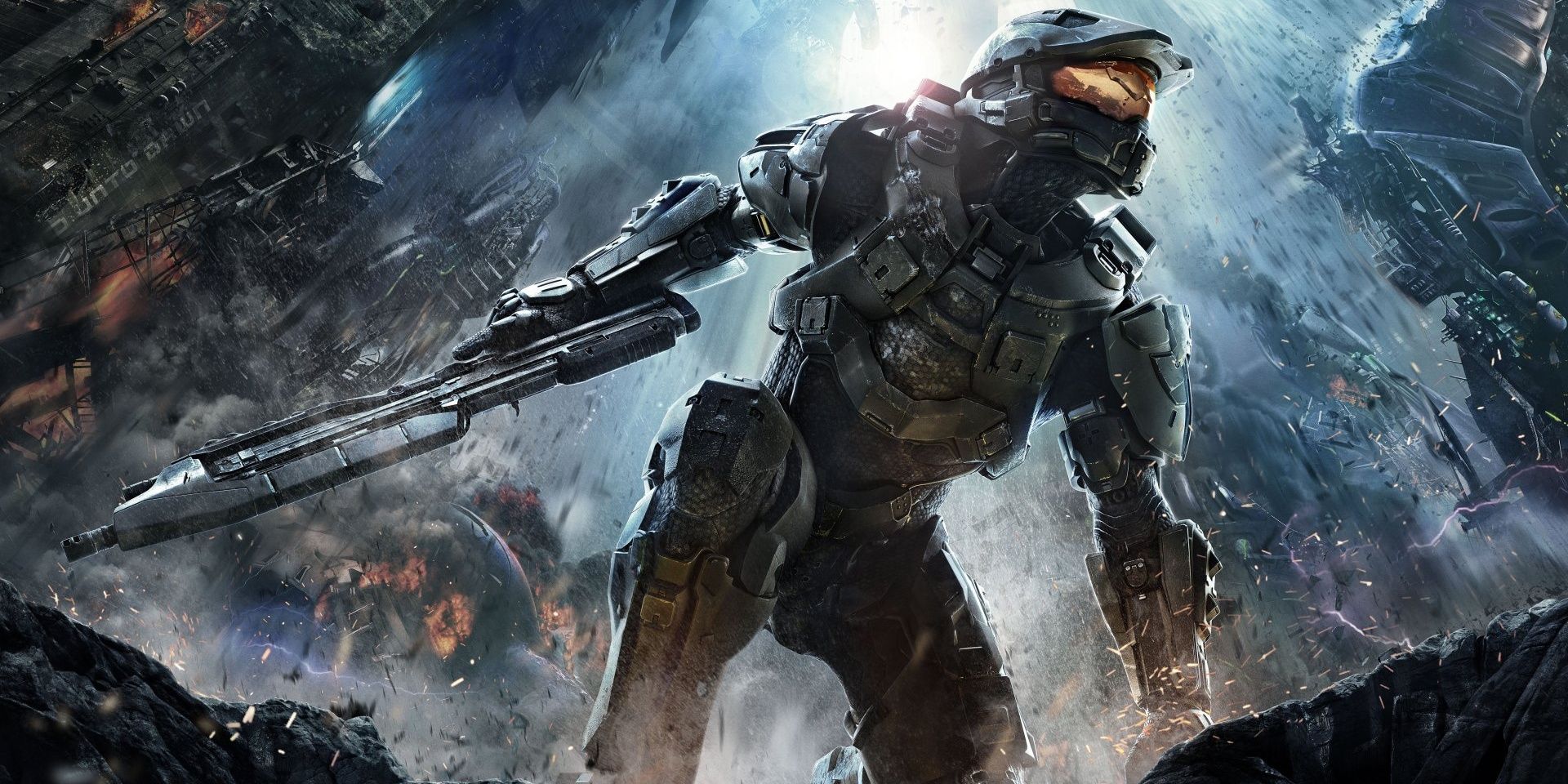 Halo 4 Master Chief artwork holding Assault Rifle