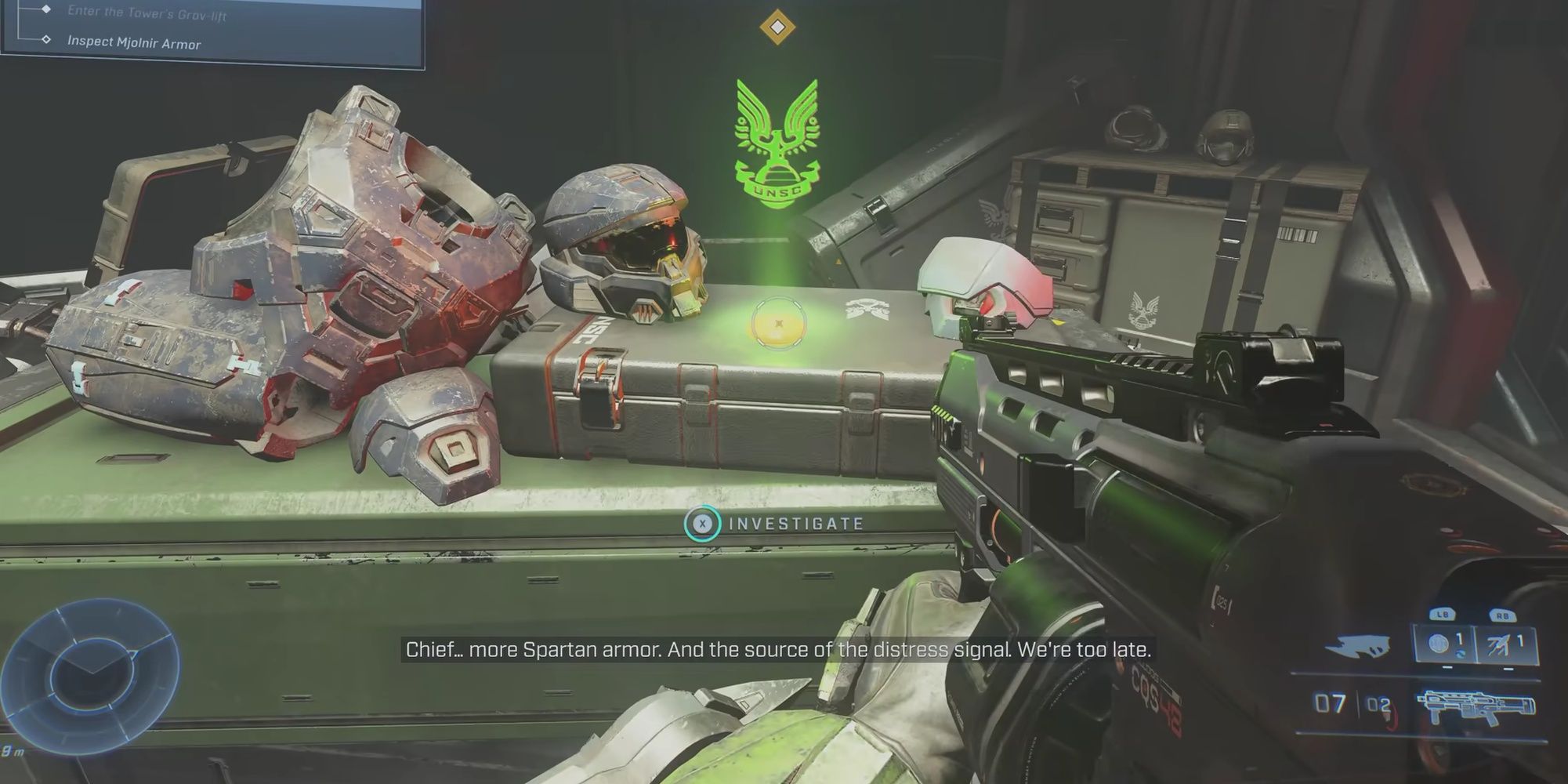 Halo Infinite: Master Chief Discovering Spartan Hudson Griffins MJolnir Suit
