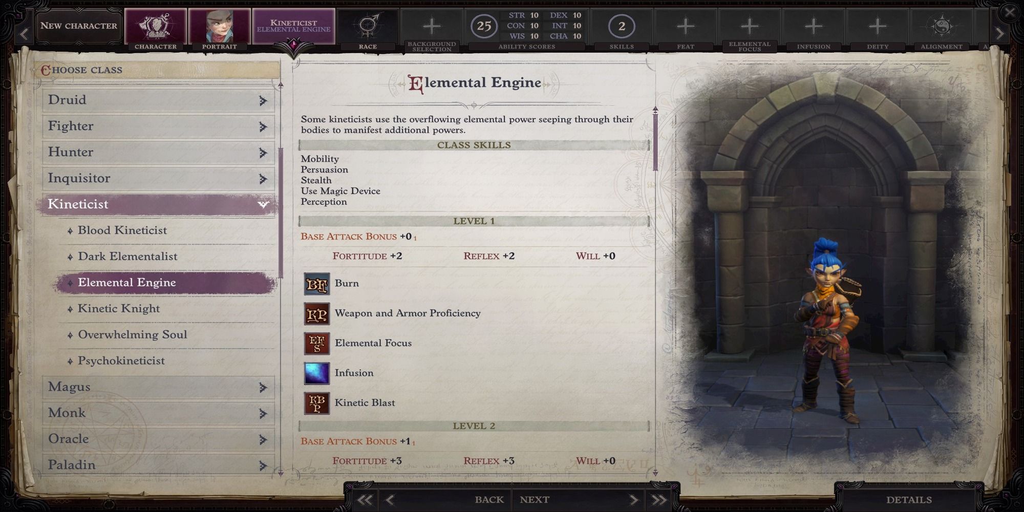 Kineticist Subclasses char creation screenshot