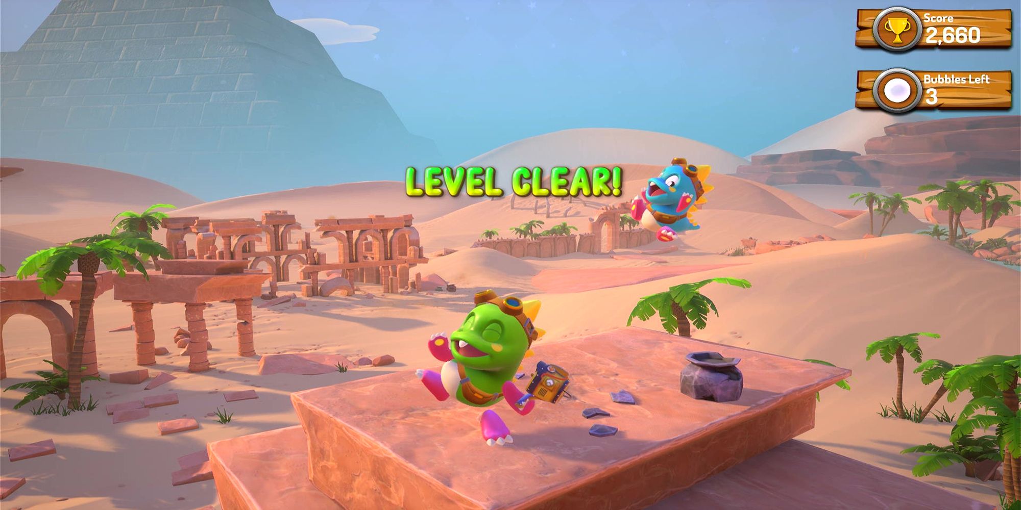 The level is cleared in Puzzle Bobble 3D.