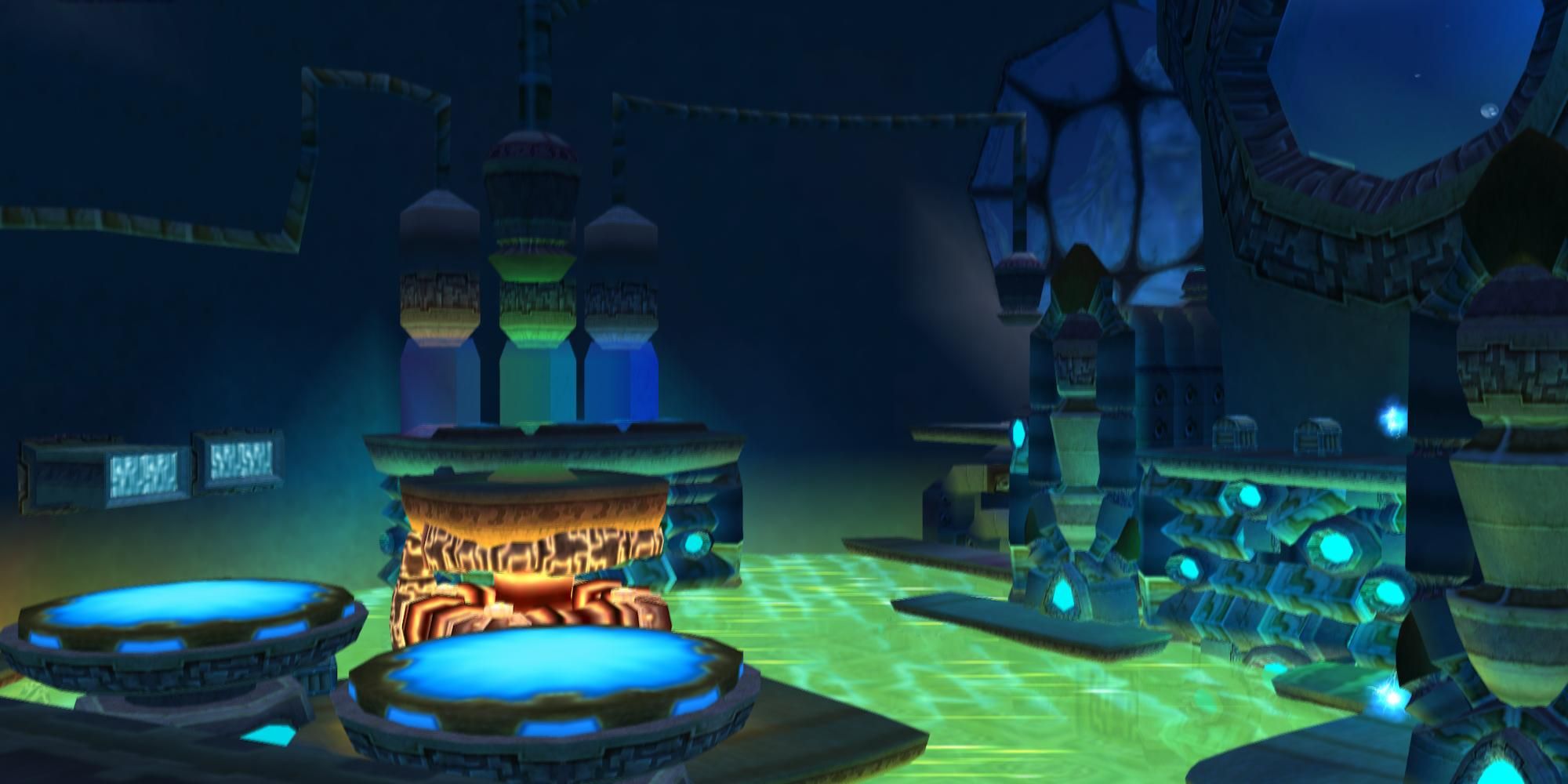 A room with a pool of electric water in the Lost Precursor City