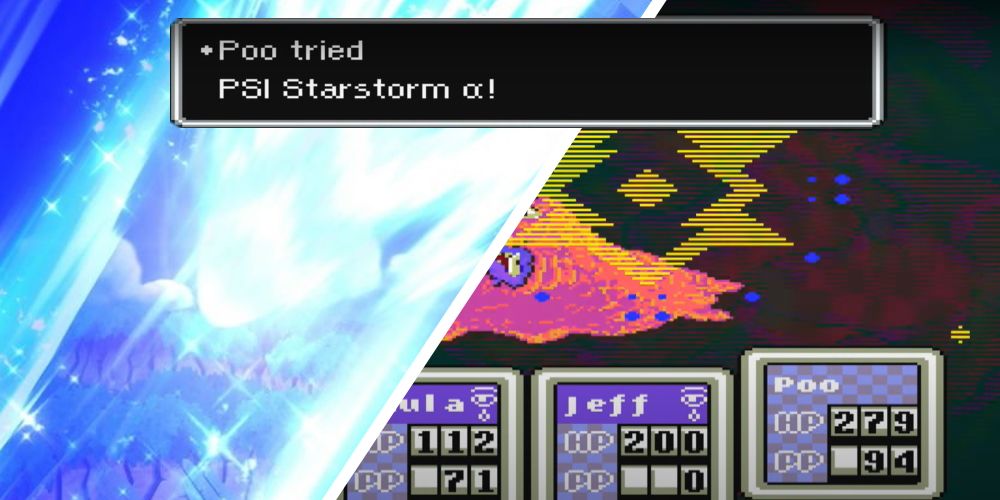 PSI Starstorm split screen with both the Smash and Earthbound versions shown