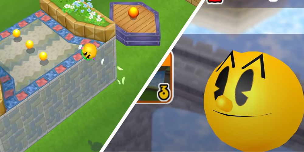Pac 'n Roll split image showing gameplay as well as the results screen