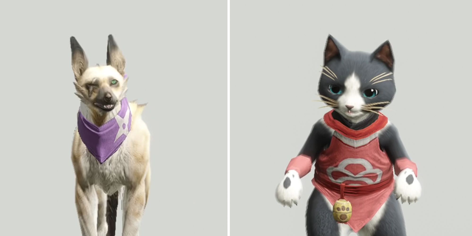 monster hunter rise split image. palamaute and palico.