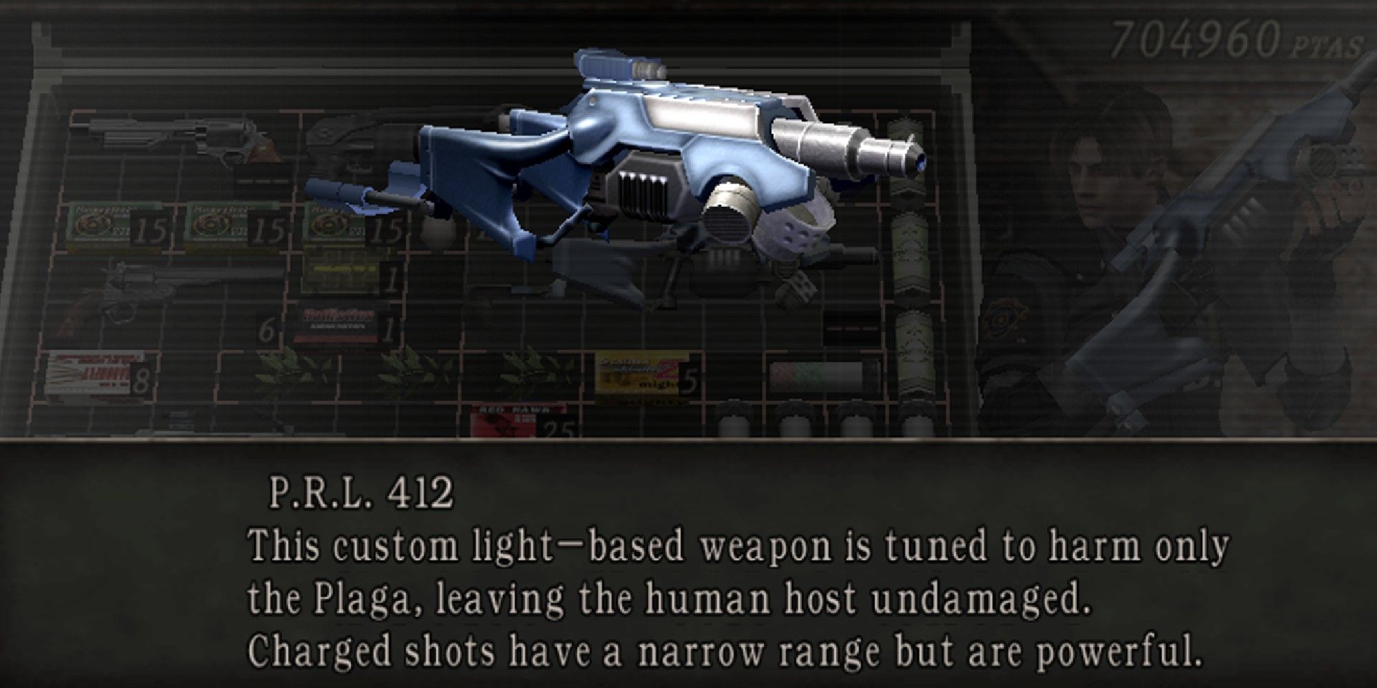The PRL 412's item description in Resident Evil 4.