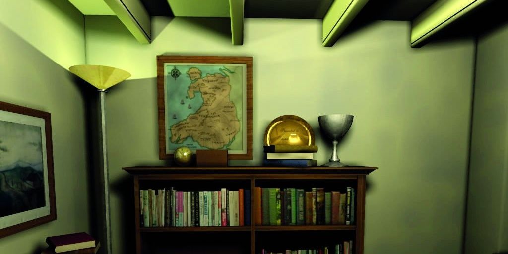 An indoor scene with the map of Wales in focus