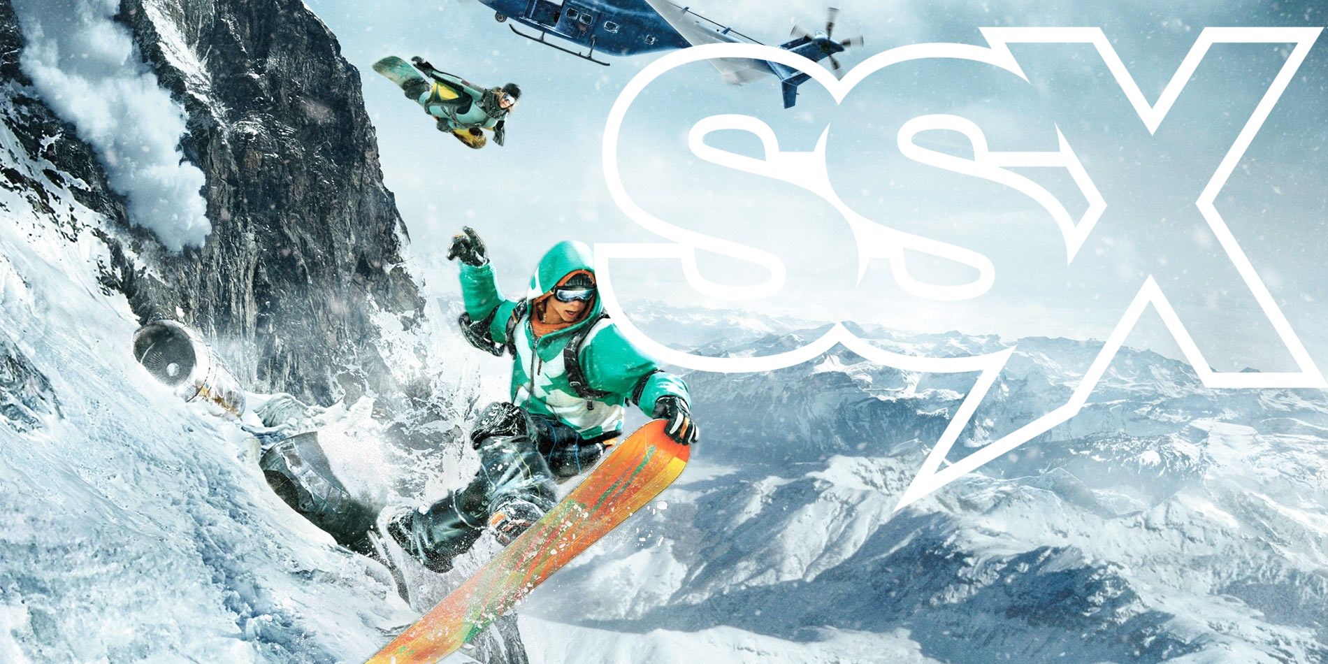 SSX logo super imposed over a snowboarding Mac