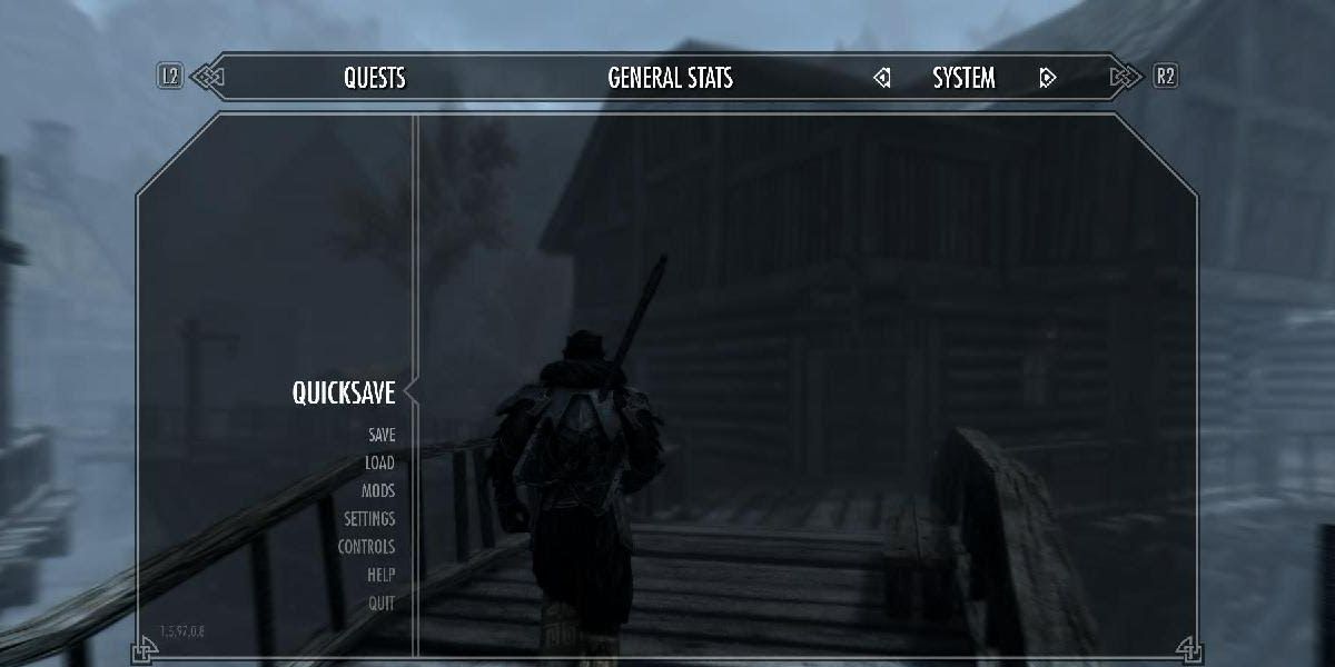 The Menu hovering above Quicksave in Skyrim