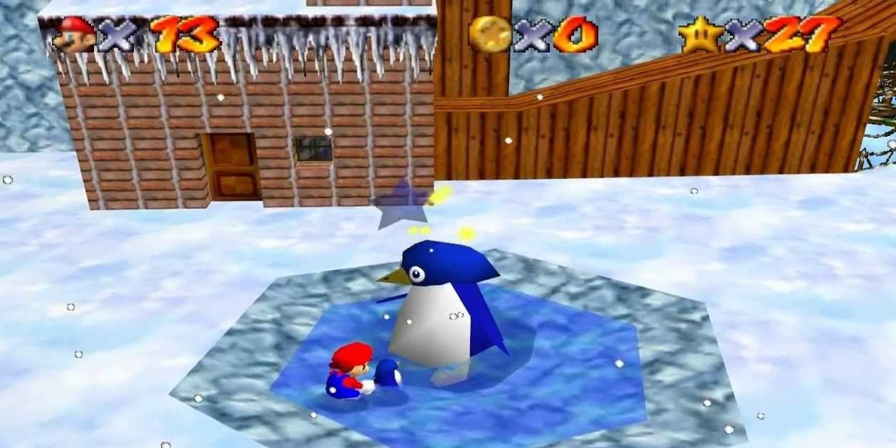 Nintendo Super Mario 64 Mario and Penguins at Cool Cool Mountain