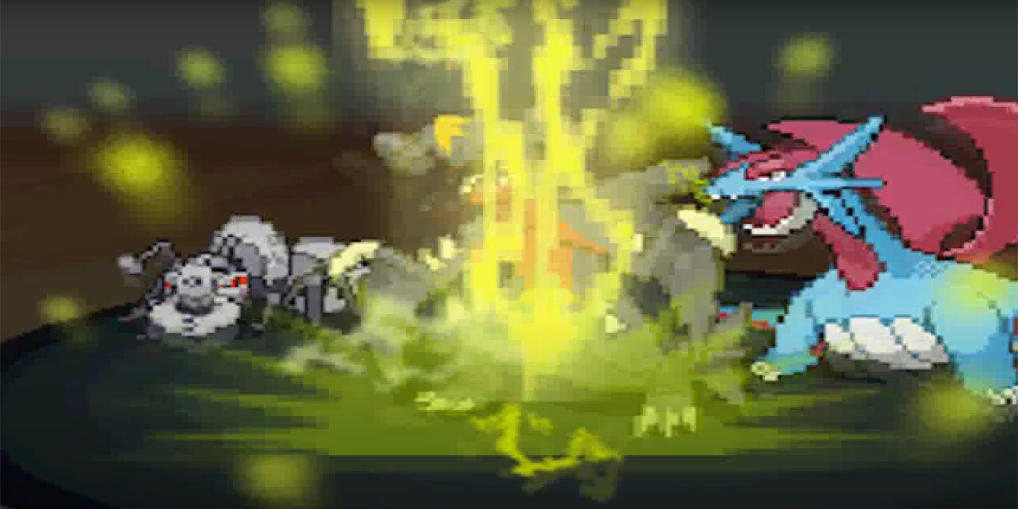 Soak and Thunder being used to hit a Garchomp in Triple Battles in Pokemon X and Y