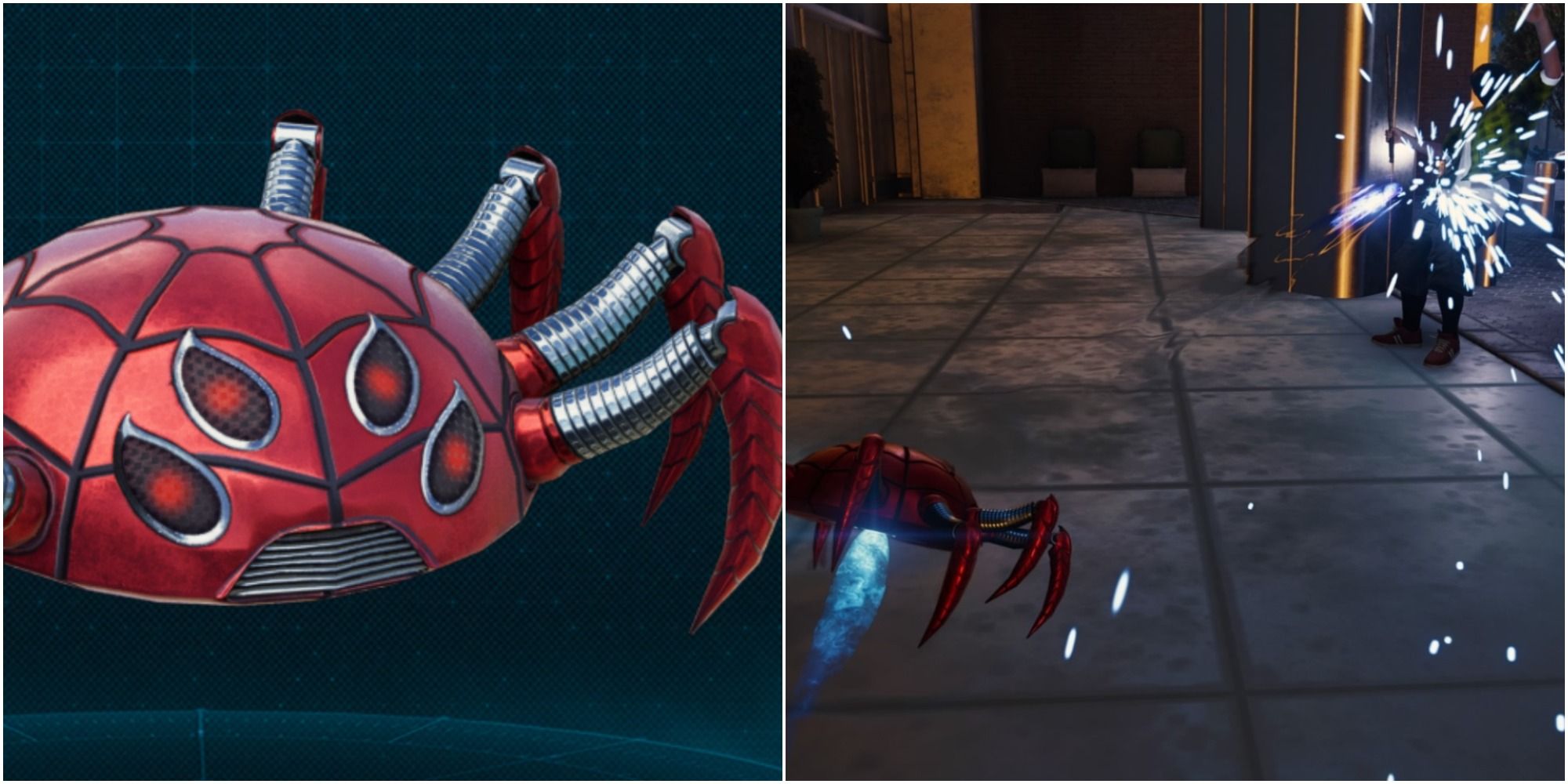 Spider-Man's Spider-Drone  with a shot of criminal getting shot