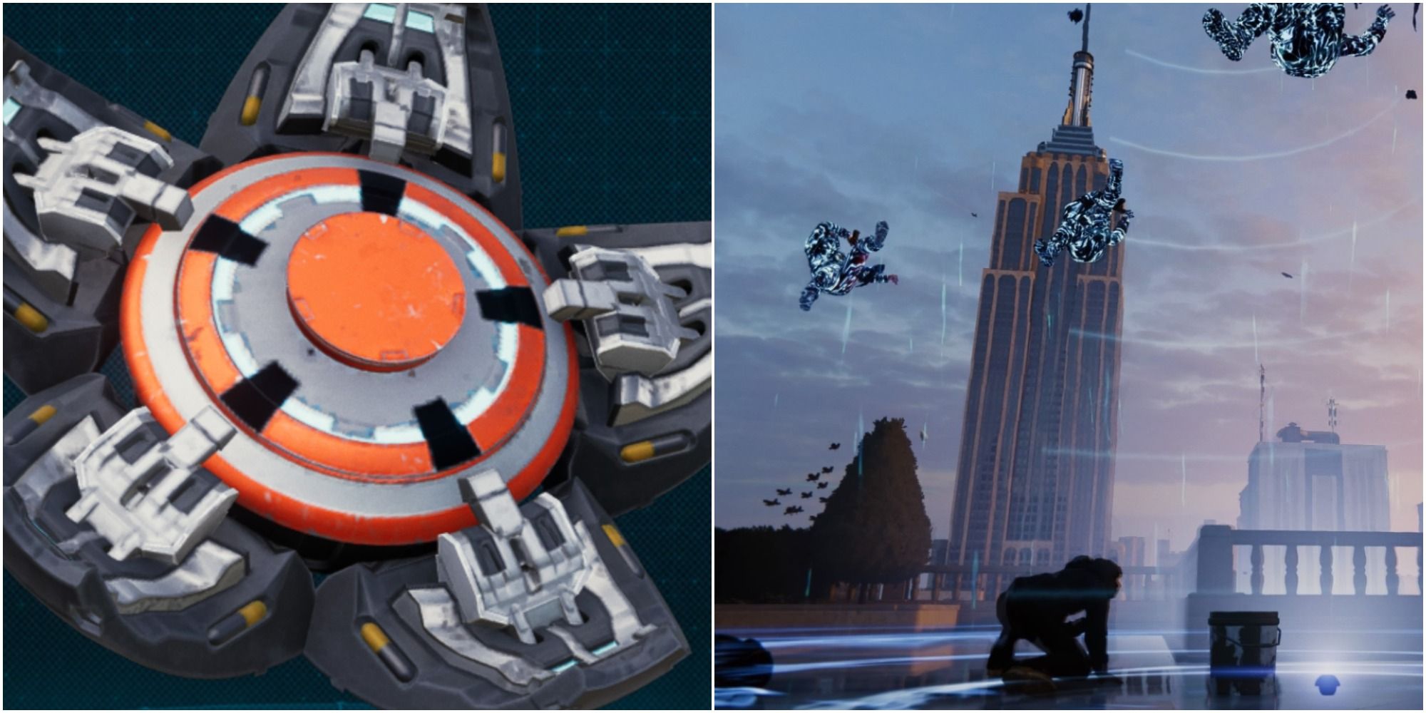 Spider-Man's Suspenssion Matrix  with a shot of criminals getting trapped