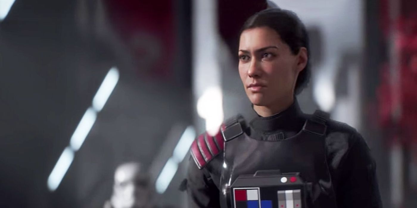 Iden Veriso stands seriously in her Imperial uniform