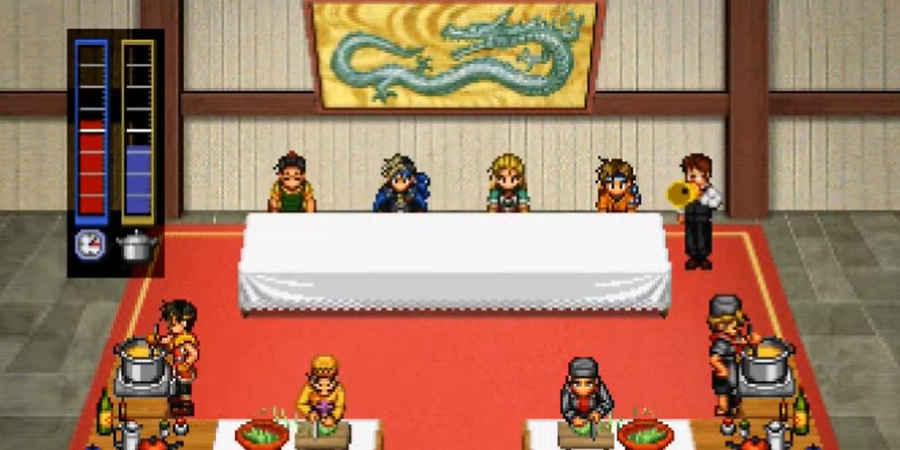 Suikoden 2: Showing a cook off battle between chefs