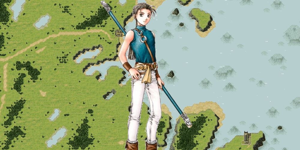 Suikoden 2's Jowy contrasted against Suikoden 2's world map