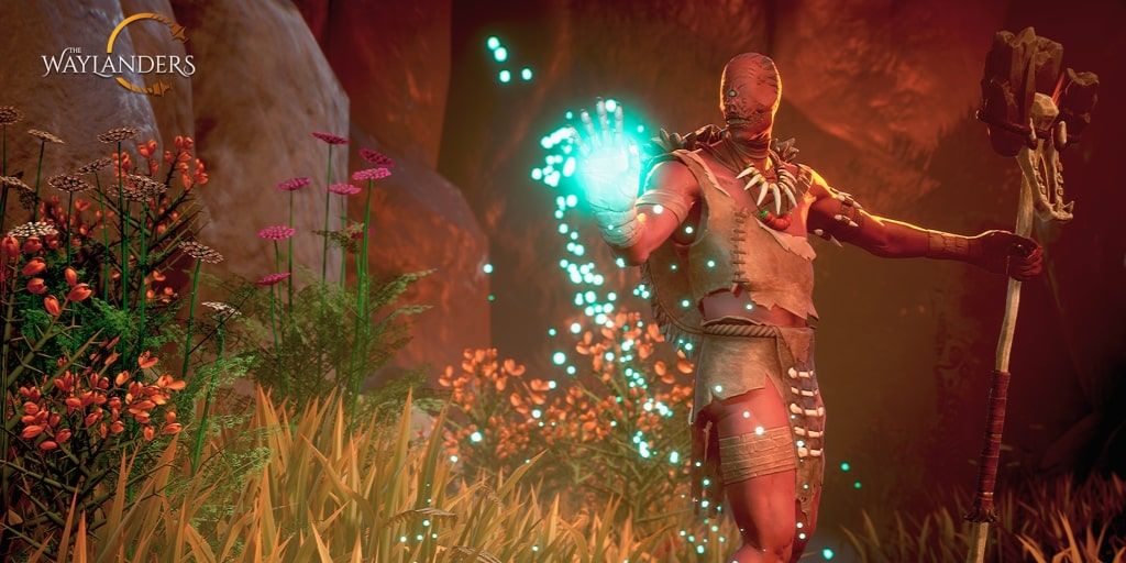 A character using magic while surrounded by nature