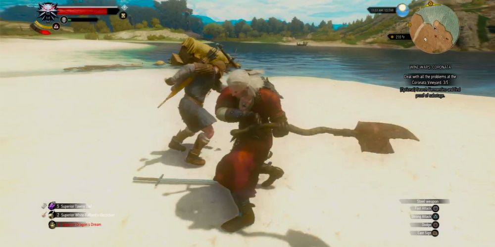 Witcher 3's Geralt swinging the Caretaker's Spade