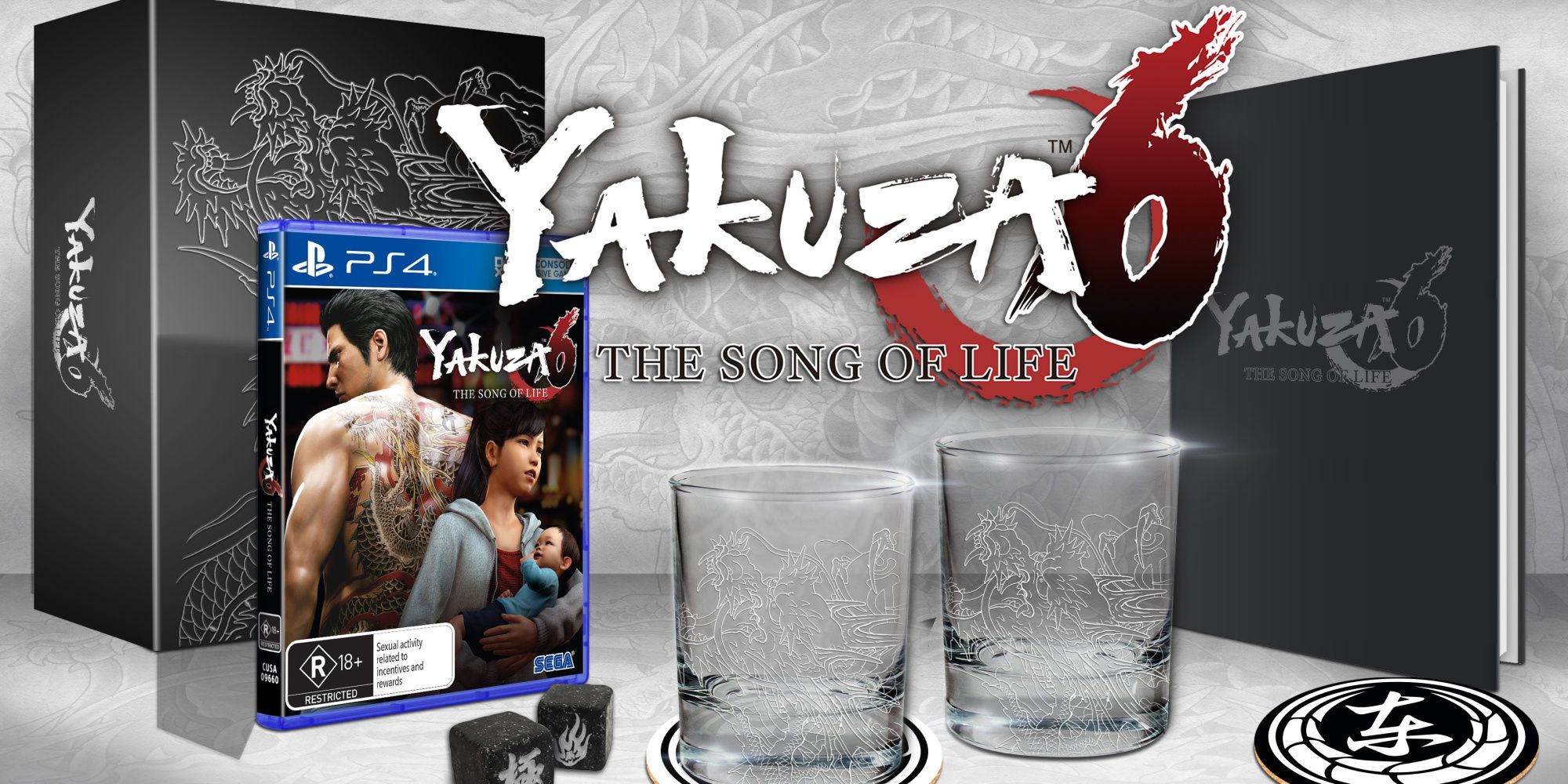 Yakuza 6 After Hours Edition with bar glasses and coasters