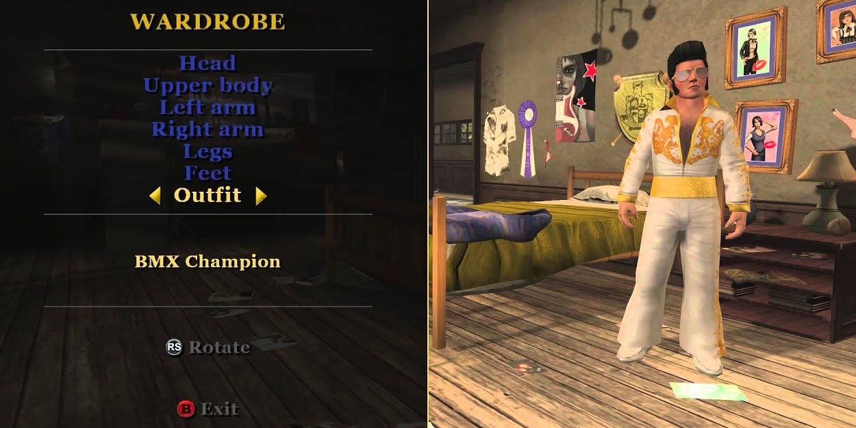Jimmy changes wardrobe to a classic rock star outfit in Bully