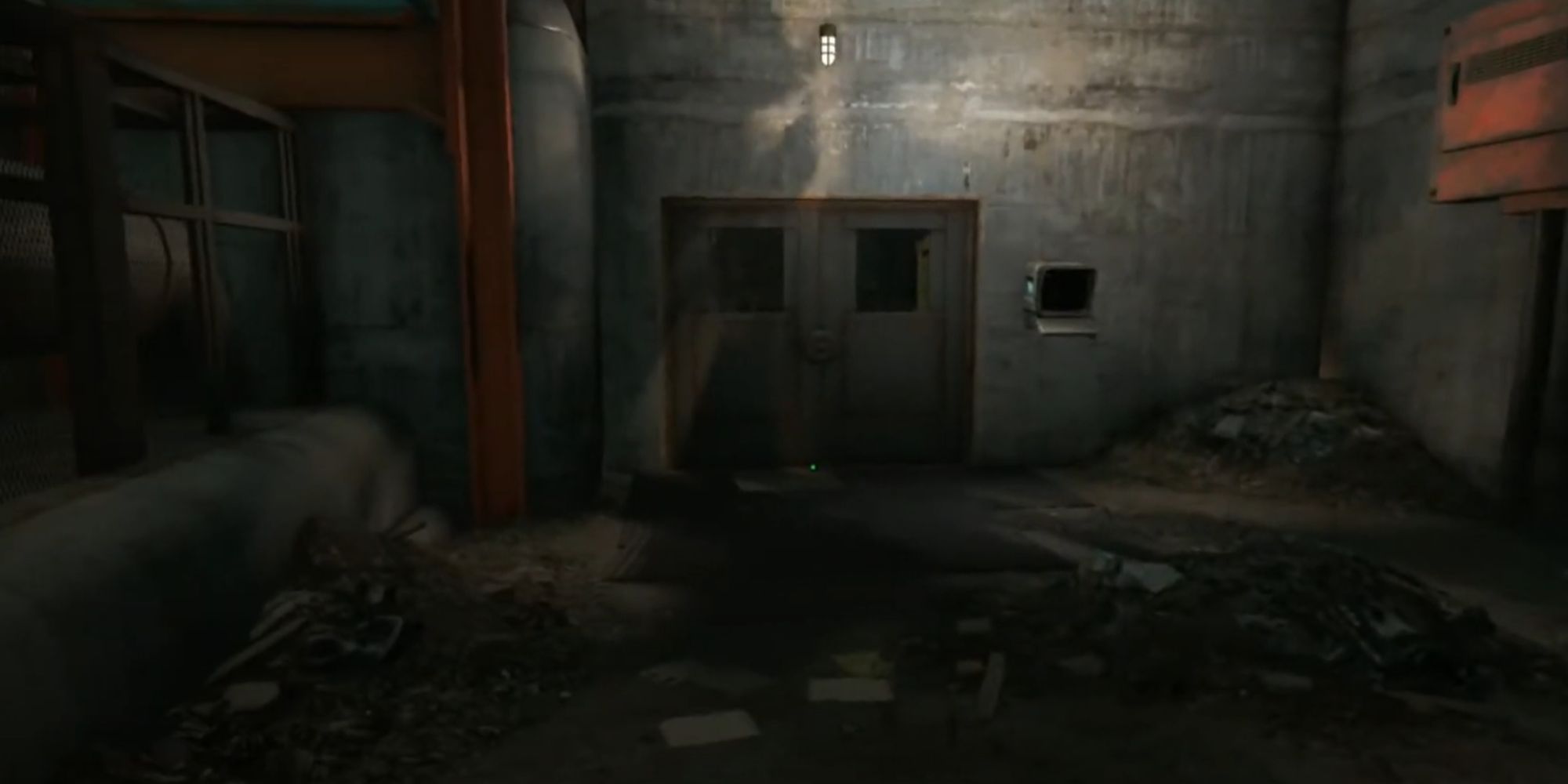A screenshot of a dark room with a door close in the terminal.