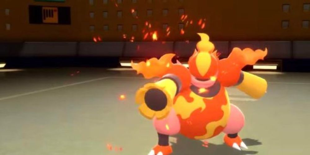 Magmortar using flamethrower in battle