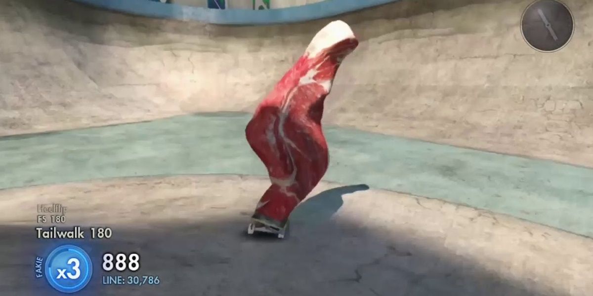Meat Man skateboarding at a park in Skate 3