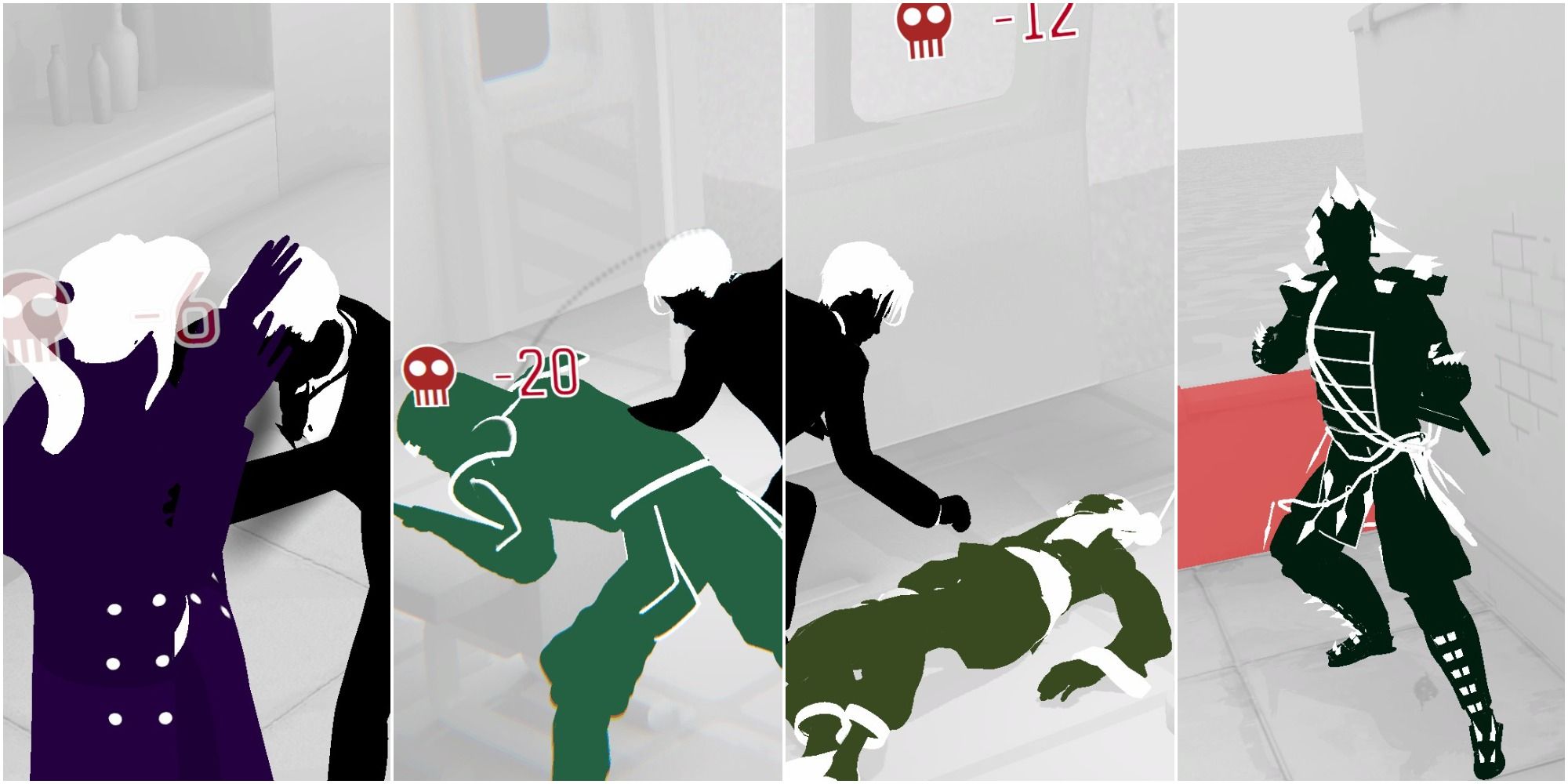 Split image of fighting four enemies in Fights In Tight Spaces