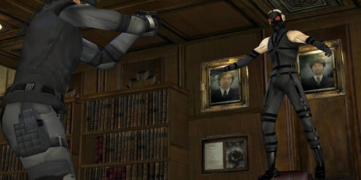 Psycho Mantis prepares to battle Snake.