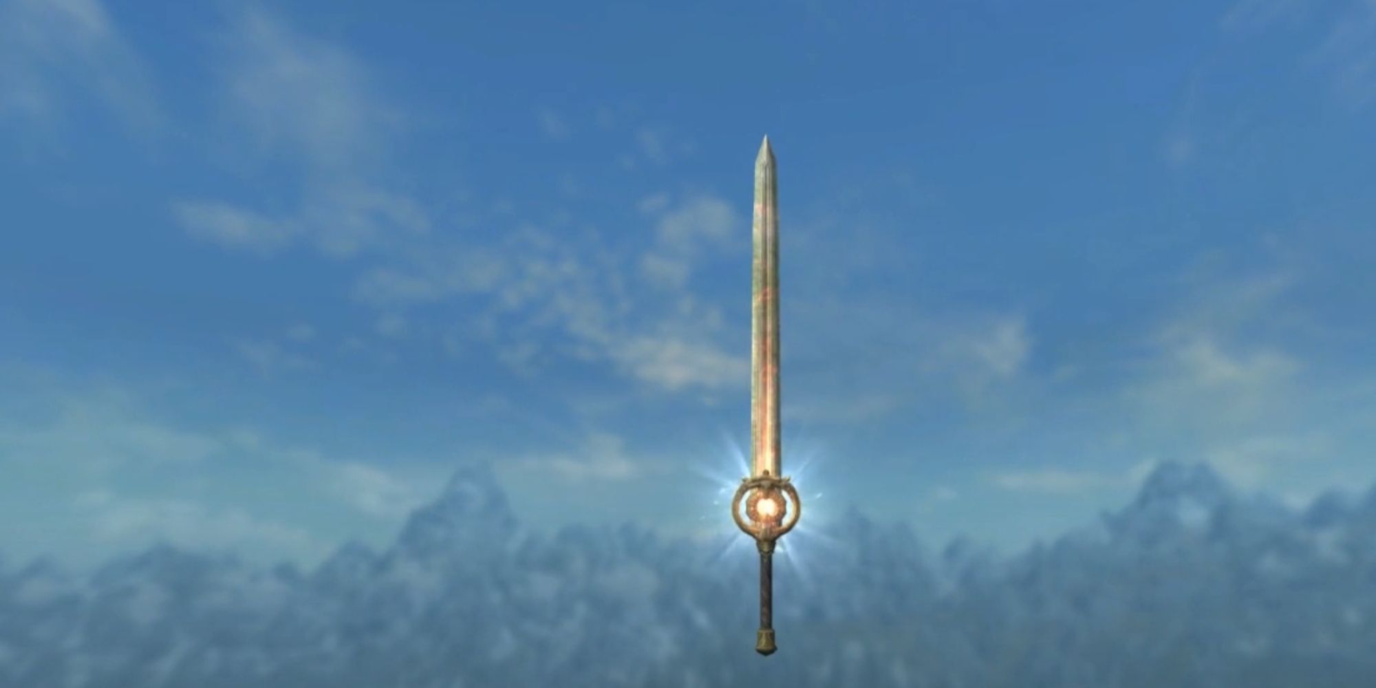 skyrim glowing dawnbreaker sword being inspected
