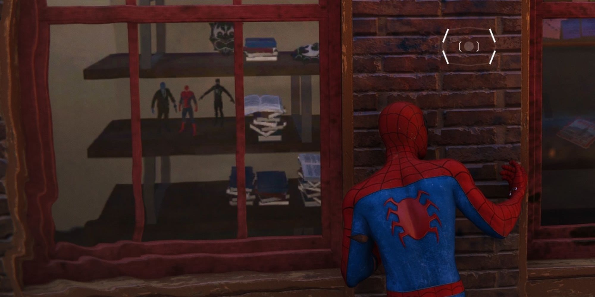 Spider-Man peers into an apartment in New York