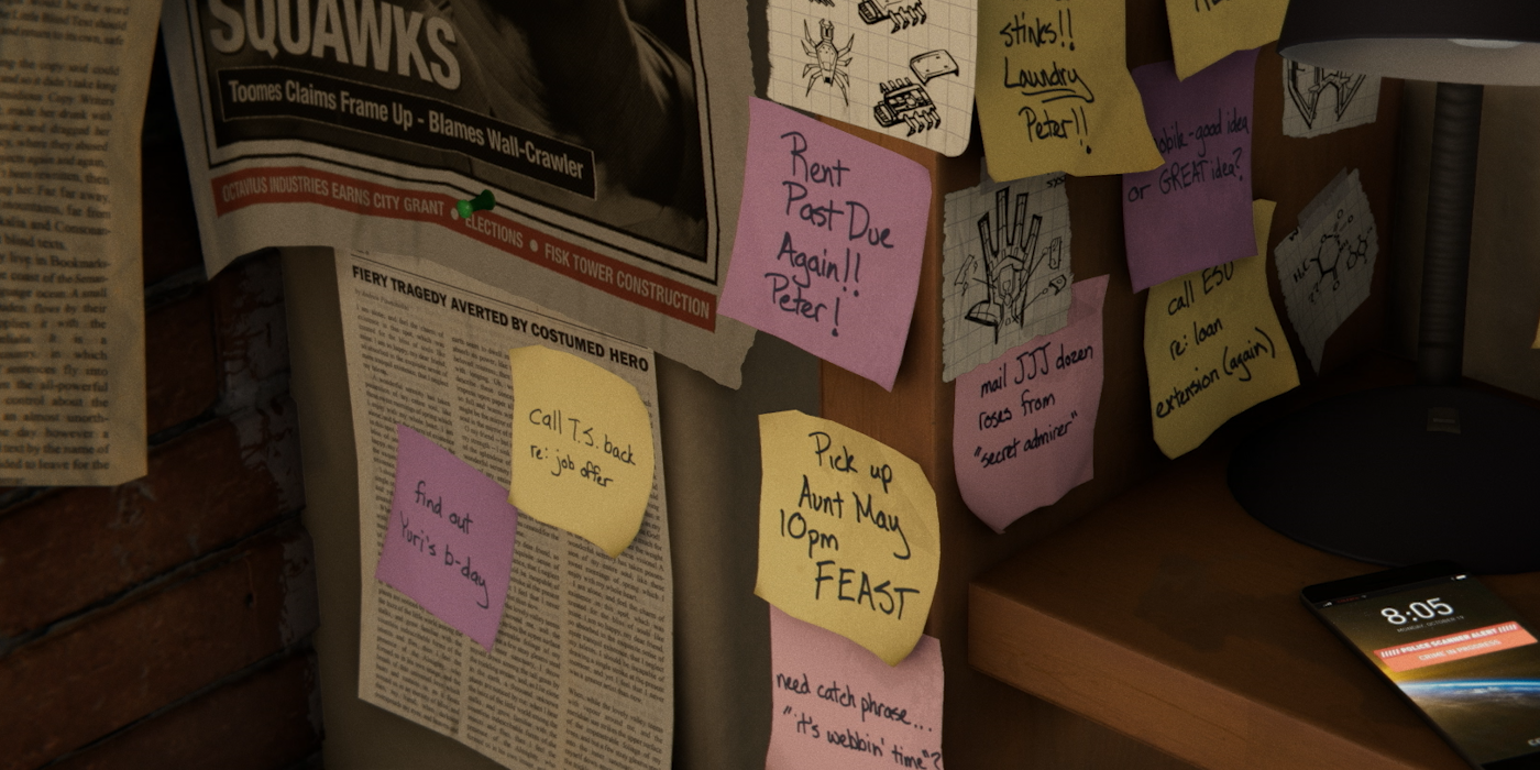 A series of sticky notes that Peter left in his apartment.