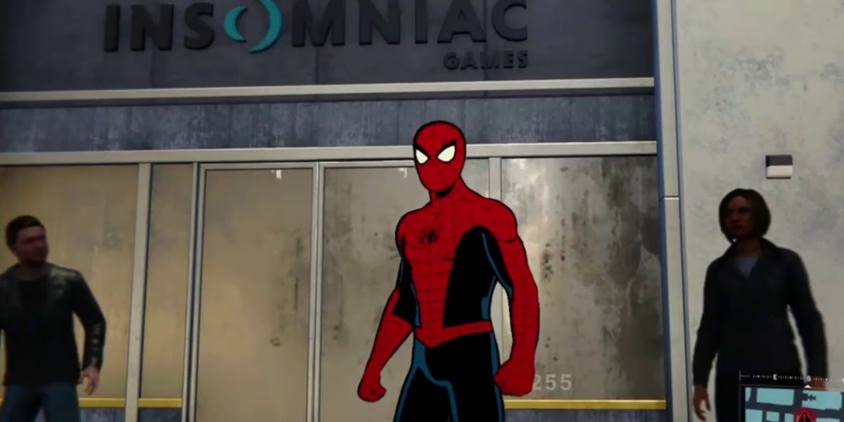 Spider-Man pays the Insomniac Games building a visit