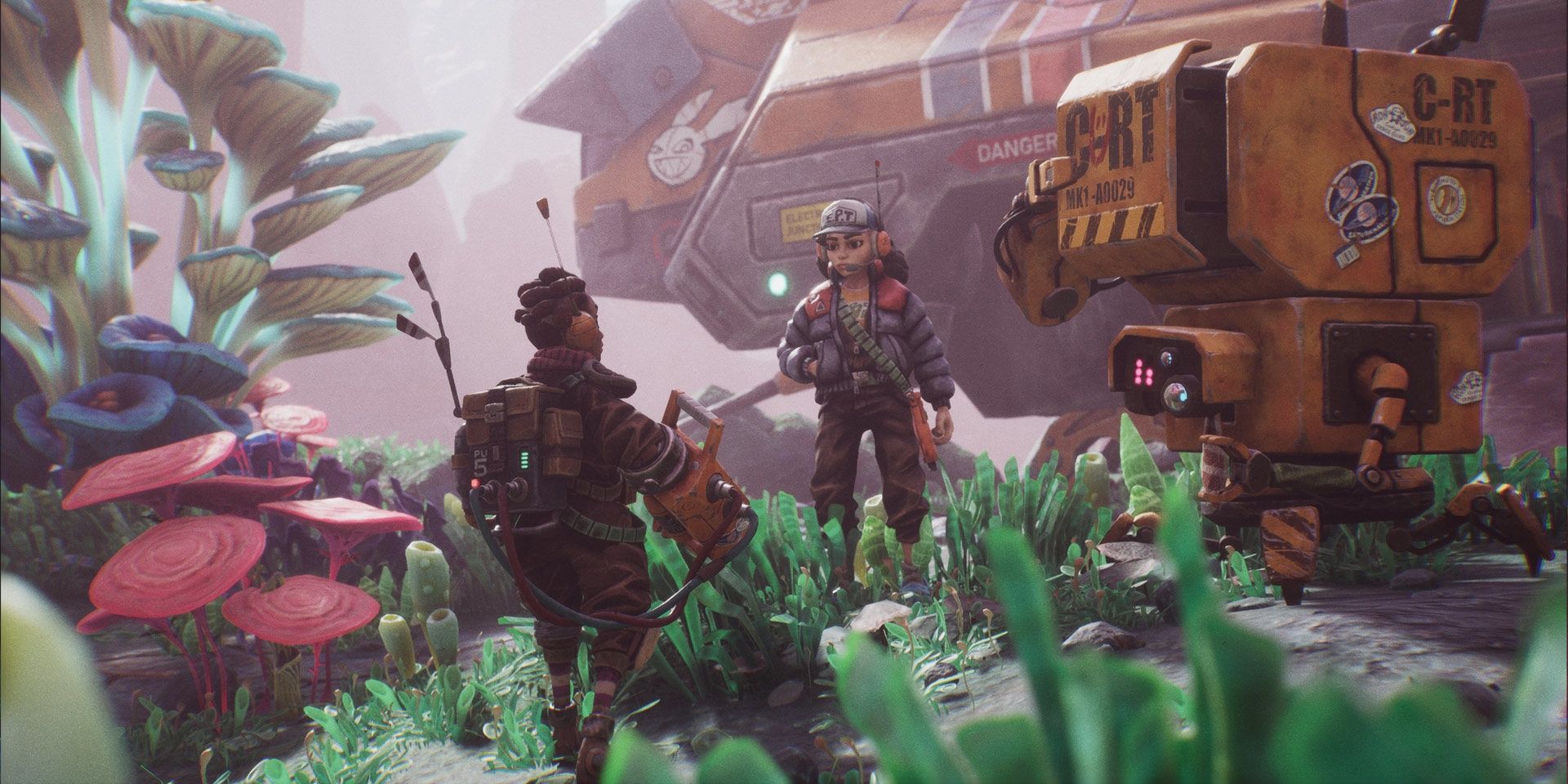 A screenshot showing Rani speaking with Becks at the base in The Gunk