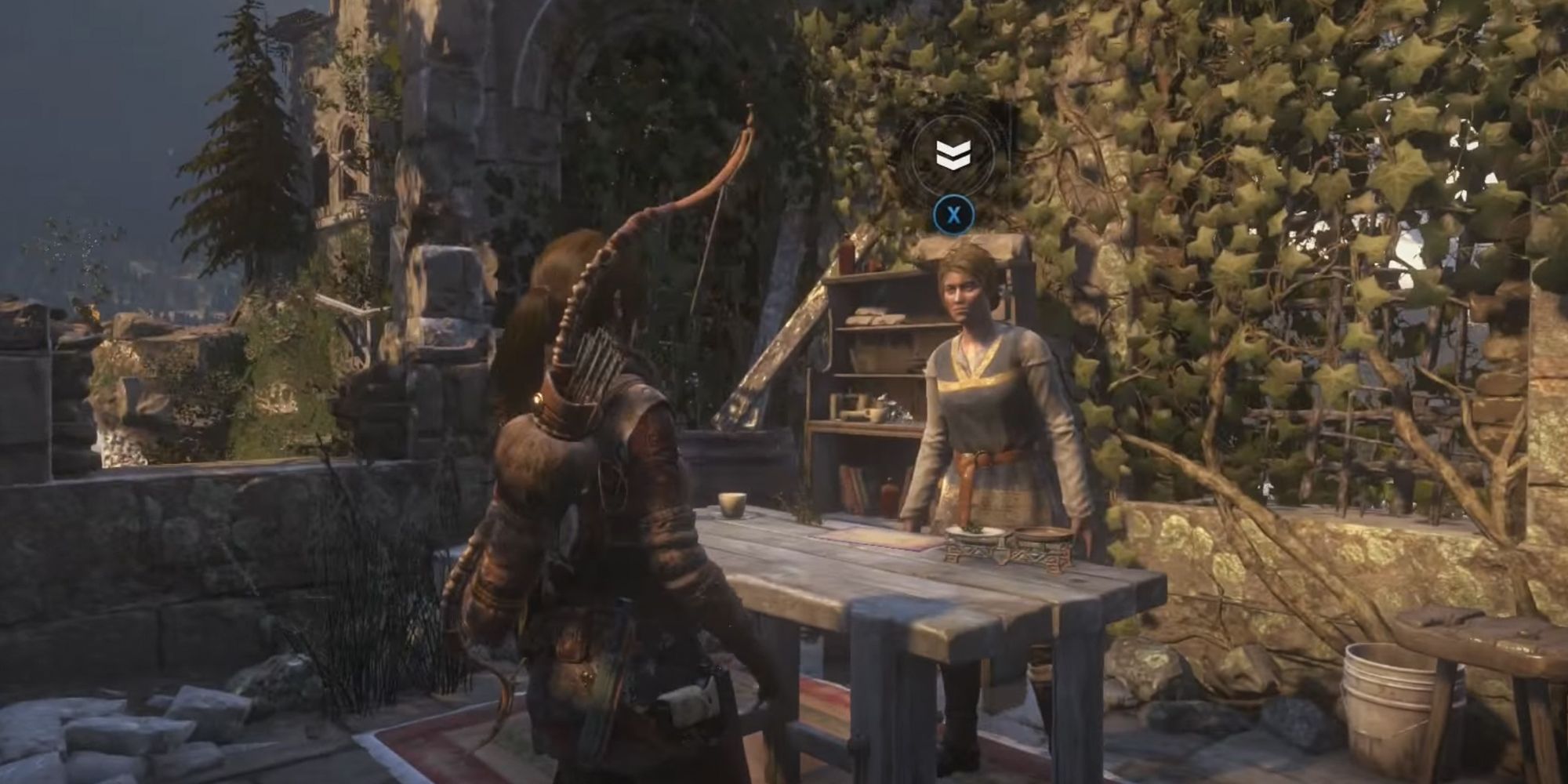 rise of the tomb raider lara talking to a questgiver