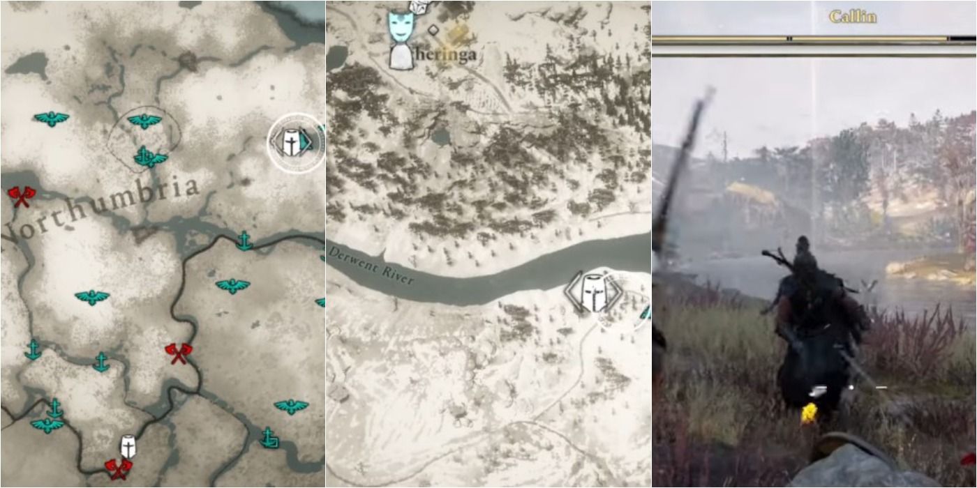 split image of Assassin's Creed Valhalla Zealot Callin location on map