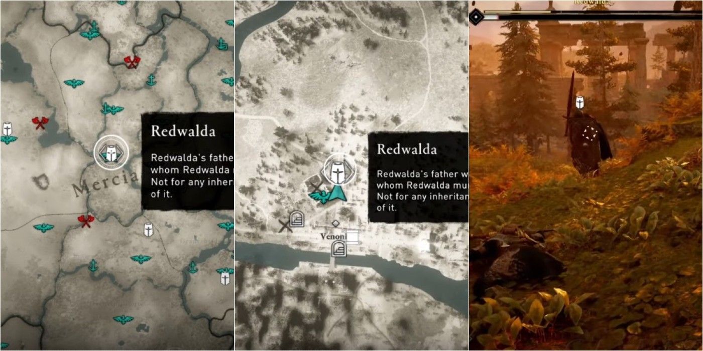split image of Assassins Creed Valhalla Zealot Redwalda location on map