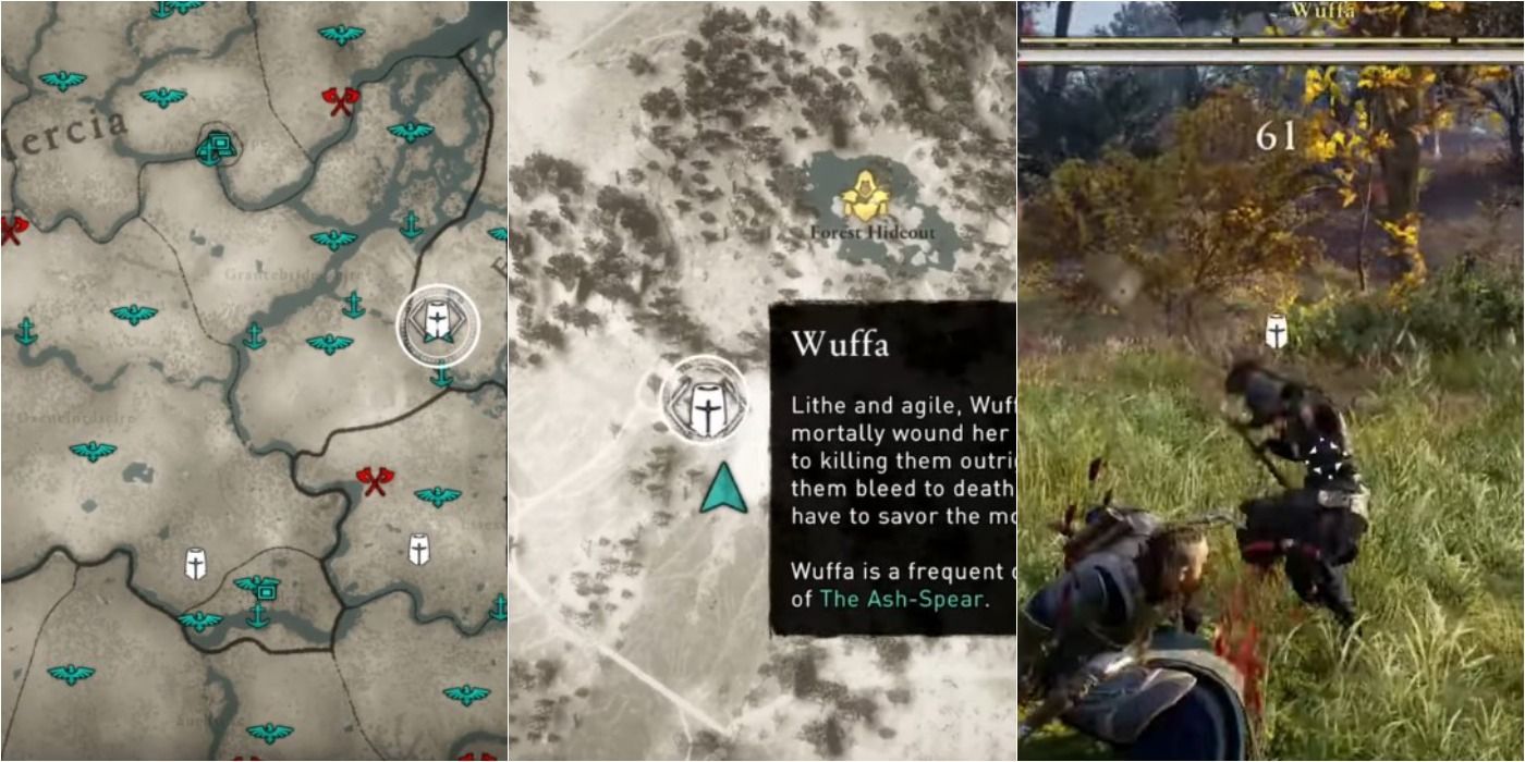 split image of Assassin's Creed Valhalla Zealot Wuffa location on map