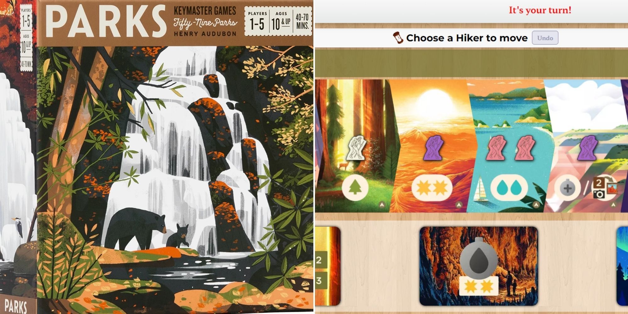 Parks Board Game box cover art and gameplay from Board Game Arena