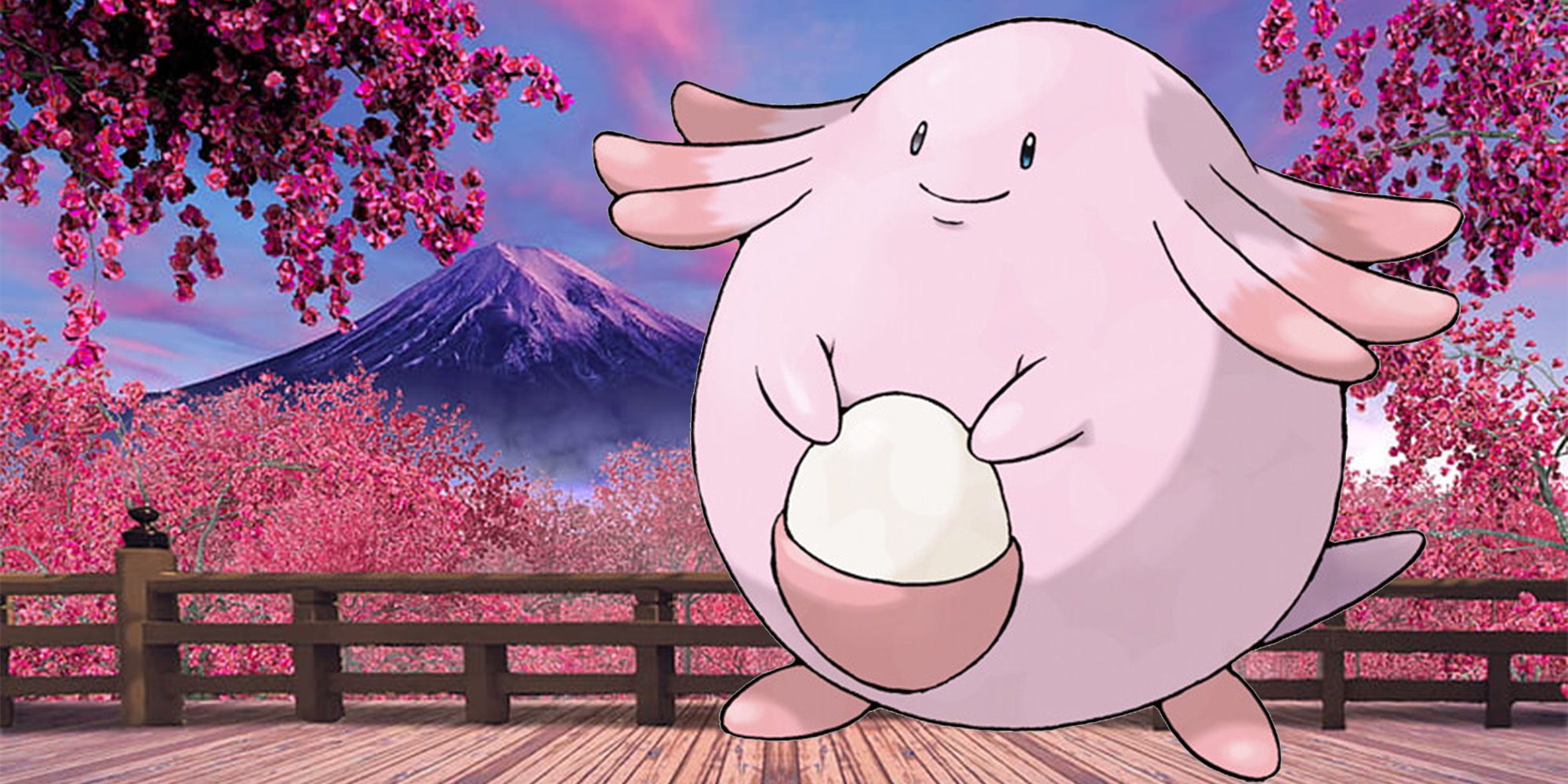 Chansey from Pokemon Red and Blue standing on a Pagoda