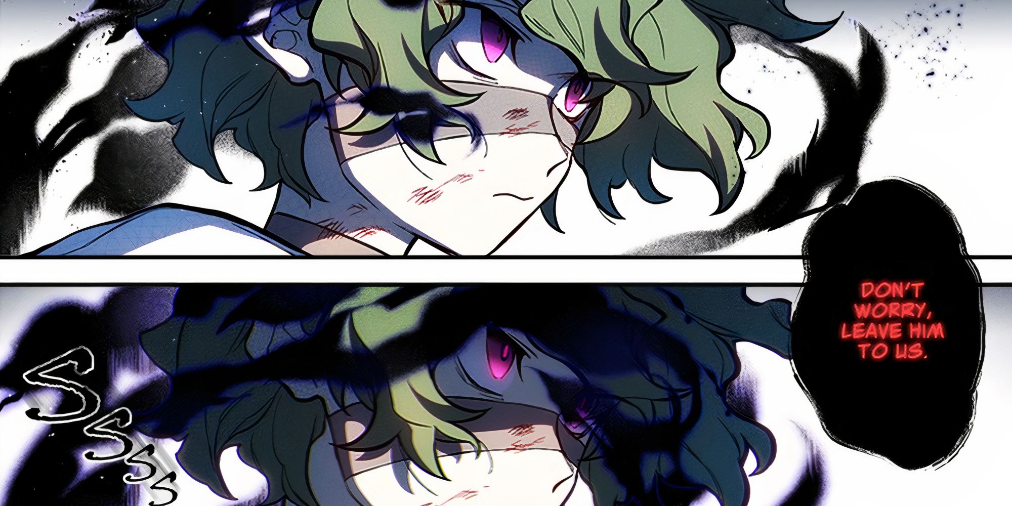Genshin Impact manga Collei being overtaken by a dark power, her eyes glowing purple
