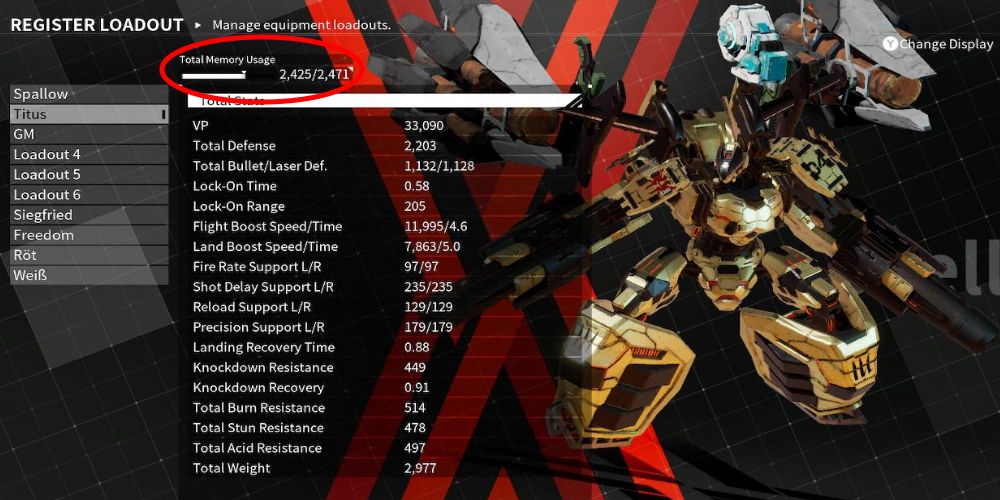 Daemon X Machina: Showing where to see the memory stat