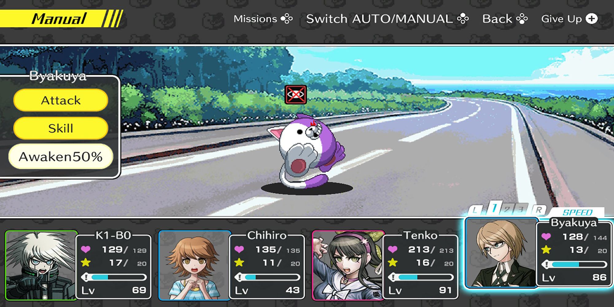 An enemy suffers an ailment in Danganronpa S.