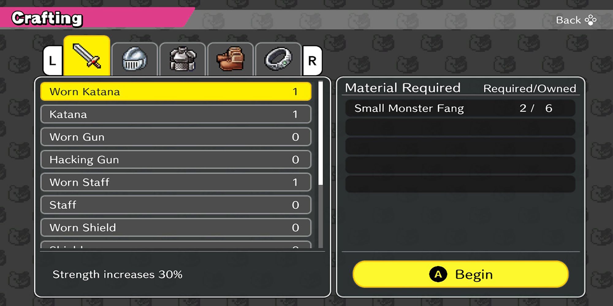 Crafting menu in Danganronpa S.
