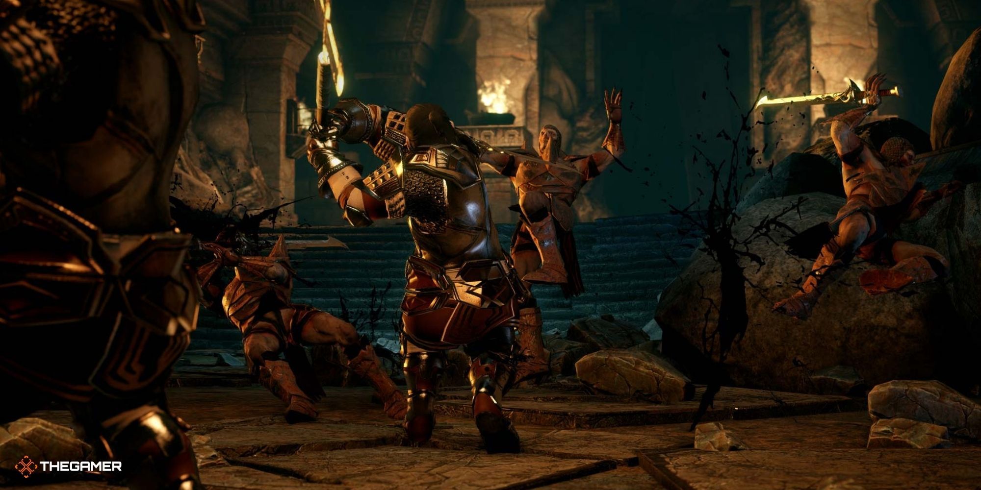 Dragon Age Inquisition The Descent - dwarf fighting darkspawn