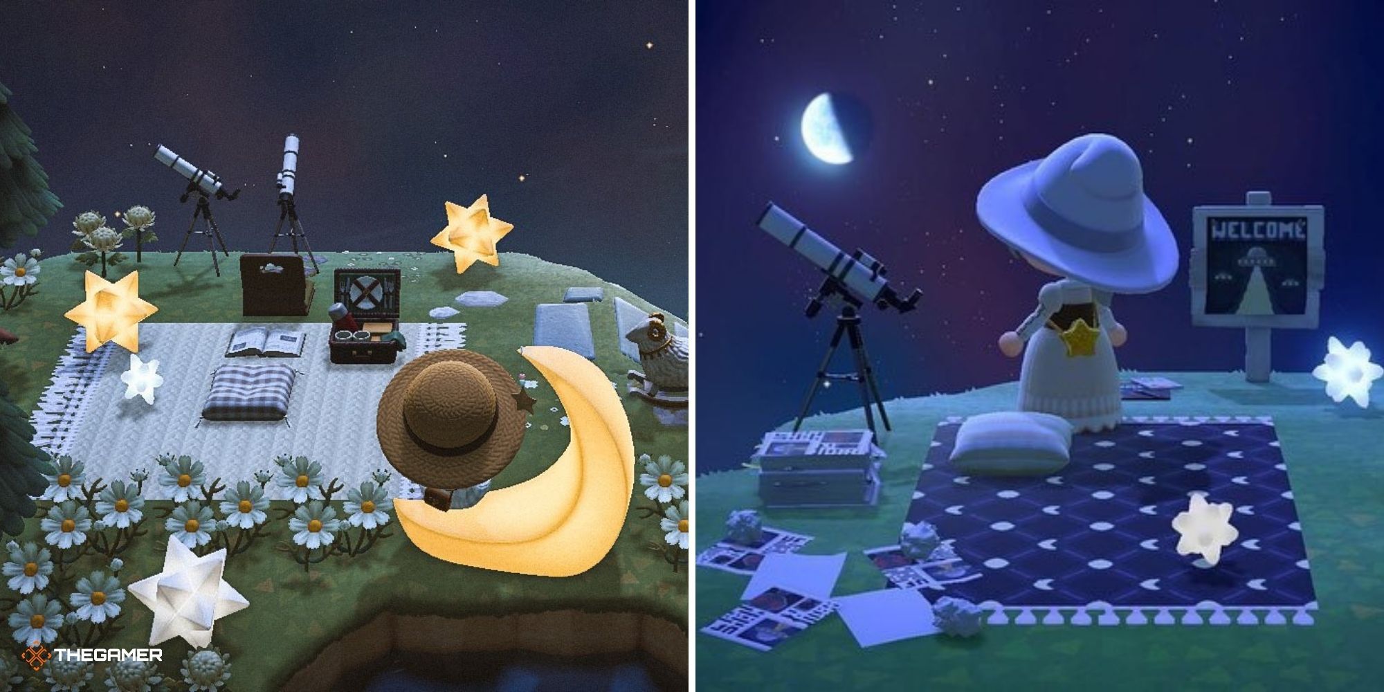 Examples of stargazing spaces in Animal Crossing New Horizons